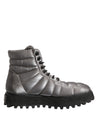 Dolce & Gabbana Silver Padded Mid Calf Lace Up Boots Shoes