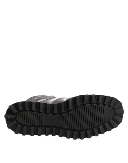 Dolce & Gabbana Silver Padded Mid Calf Lace Up Boots Shoes