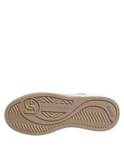 Dolce & Gabbana White Brown Leather Low Top Men Sneakers Shoes