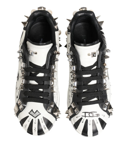 Dolce & Gabbana White Studded Printed Low Top Sneakers Shoes