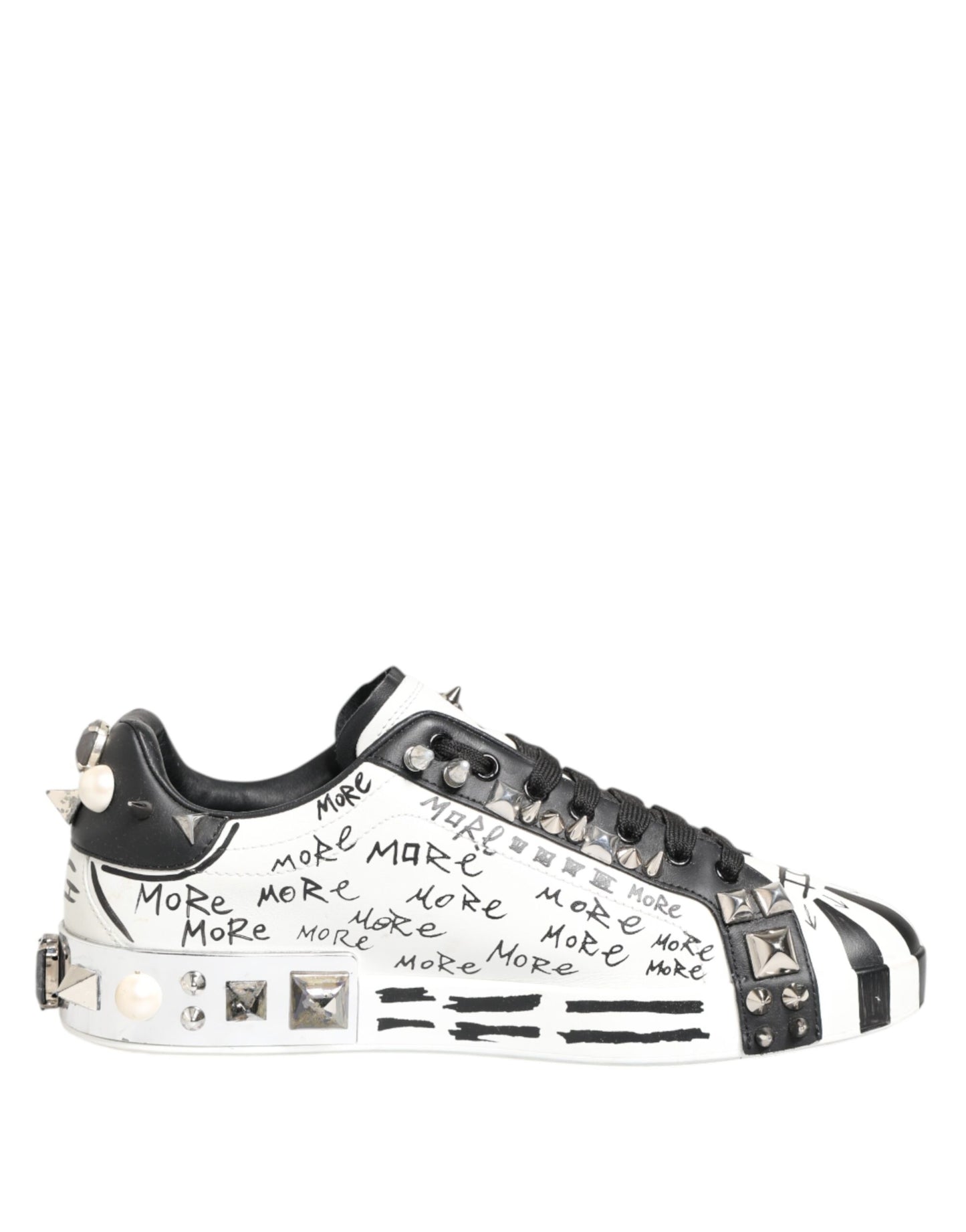 Dolce & Gabbana White Studded Printed Low Top Sneakers Shoes