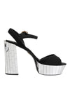 Dolce & Gabbana Black Crystal Ankle Strap Keira Sandal Shoes