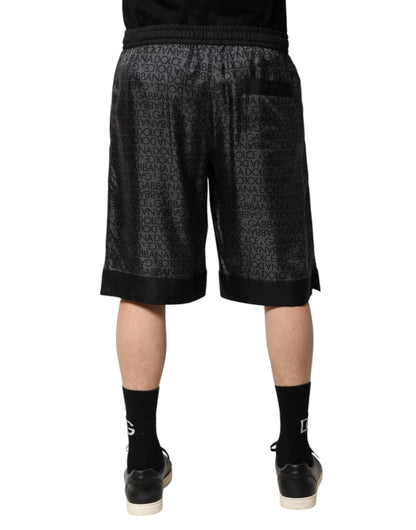 Dolce & Gabbana Gray Black Silk DG Logo Men Bermuda Shorts