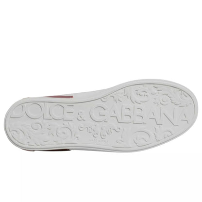 Dolce & Gabbana White Red Leather Logo Portofino Sneaker