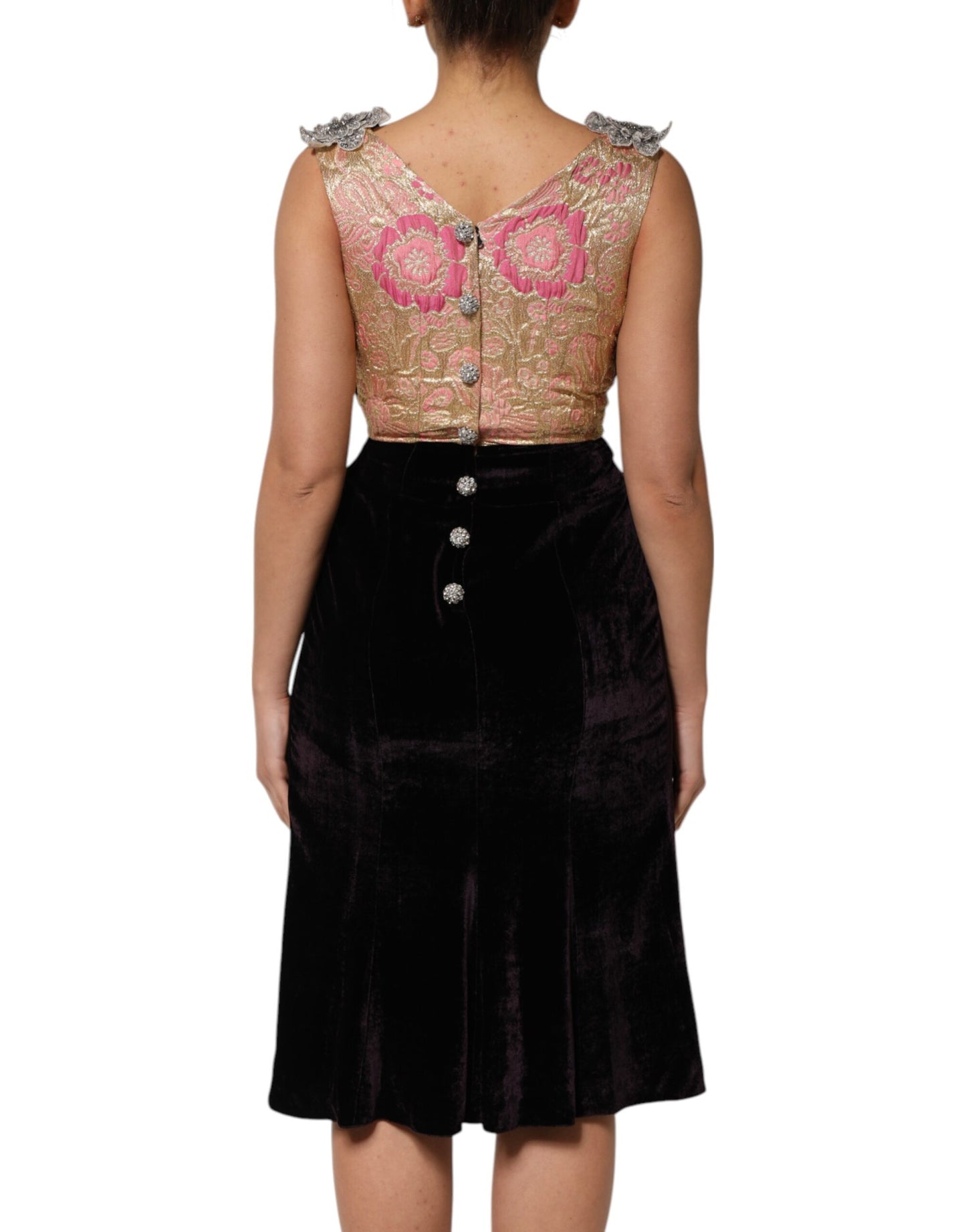 Dolce & Gabbana Black Velvet Flower Embellishment Aline Dress