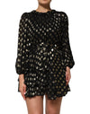 Dolce & Gabbana Black Gold Polka Dot Silk Brocade Mini Dress