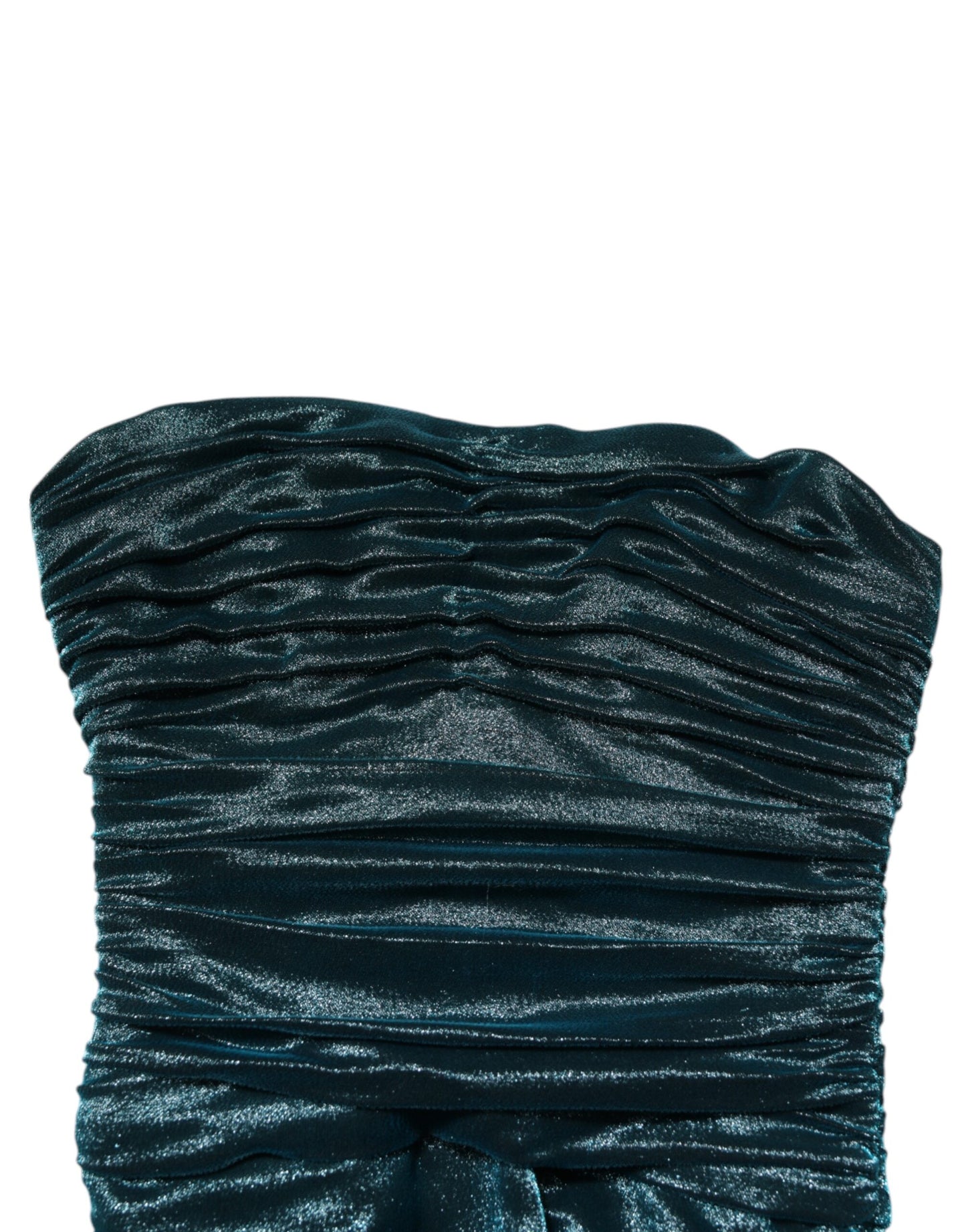 Dolce & Gabbana Green Silk Satin Fitted Strapless Dress