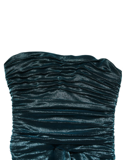Dolce & Gabbana Green Silk Satin Fitted Strapless Dress
