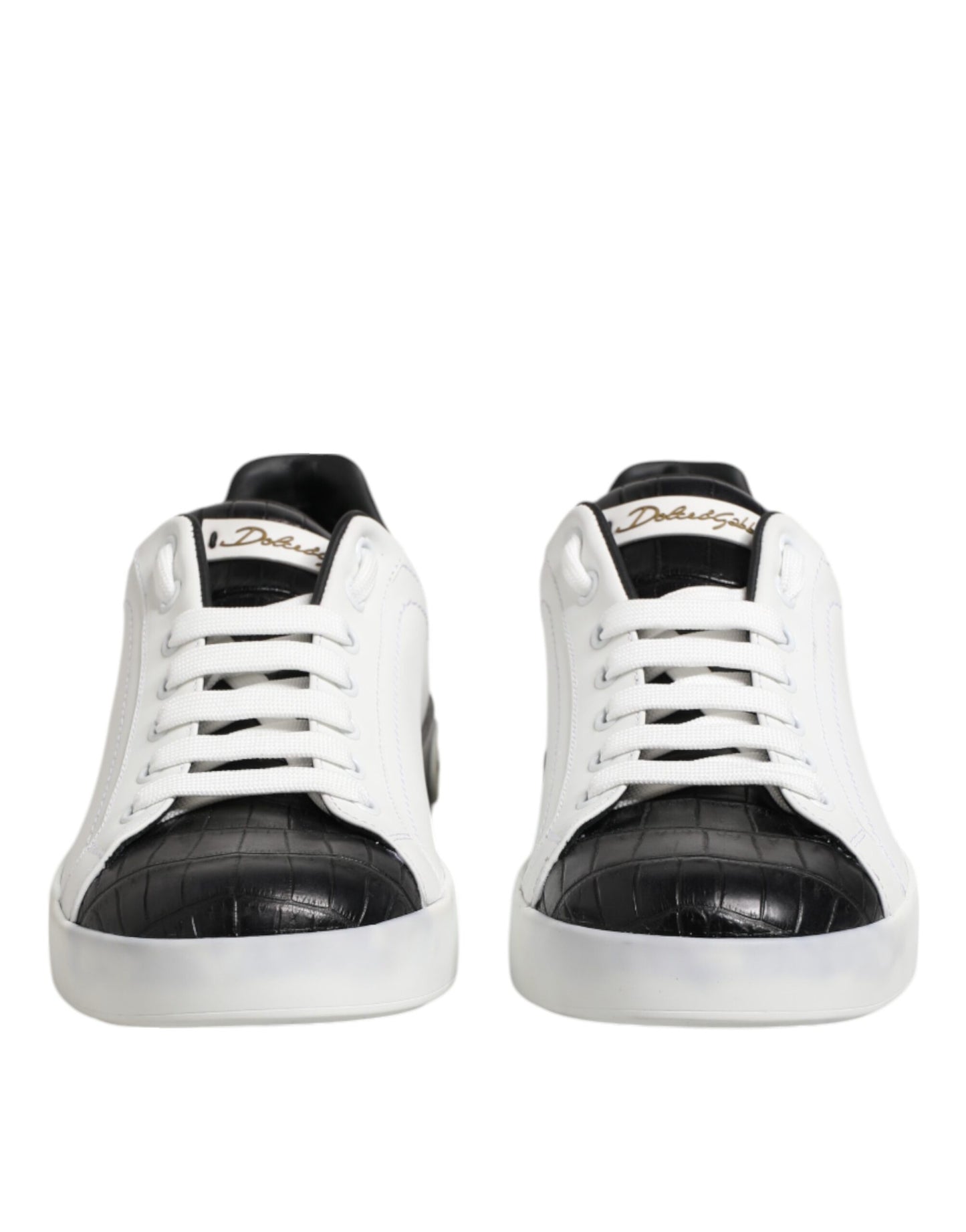 Dolce & Gabbana White Black Leather Portofino Sneaker Shoes