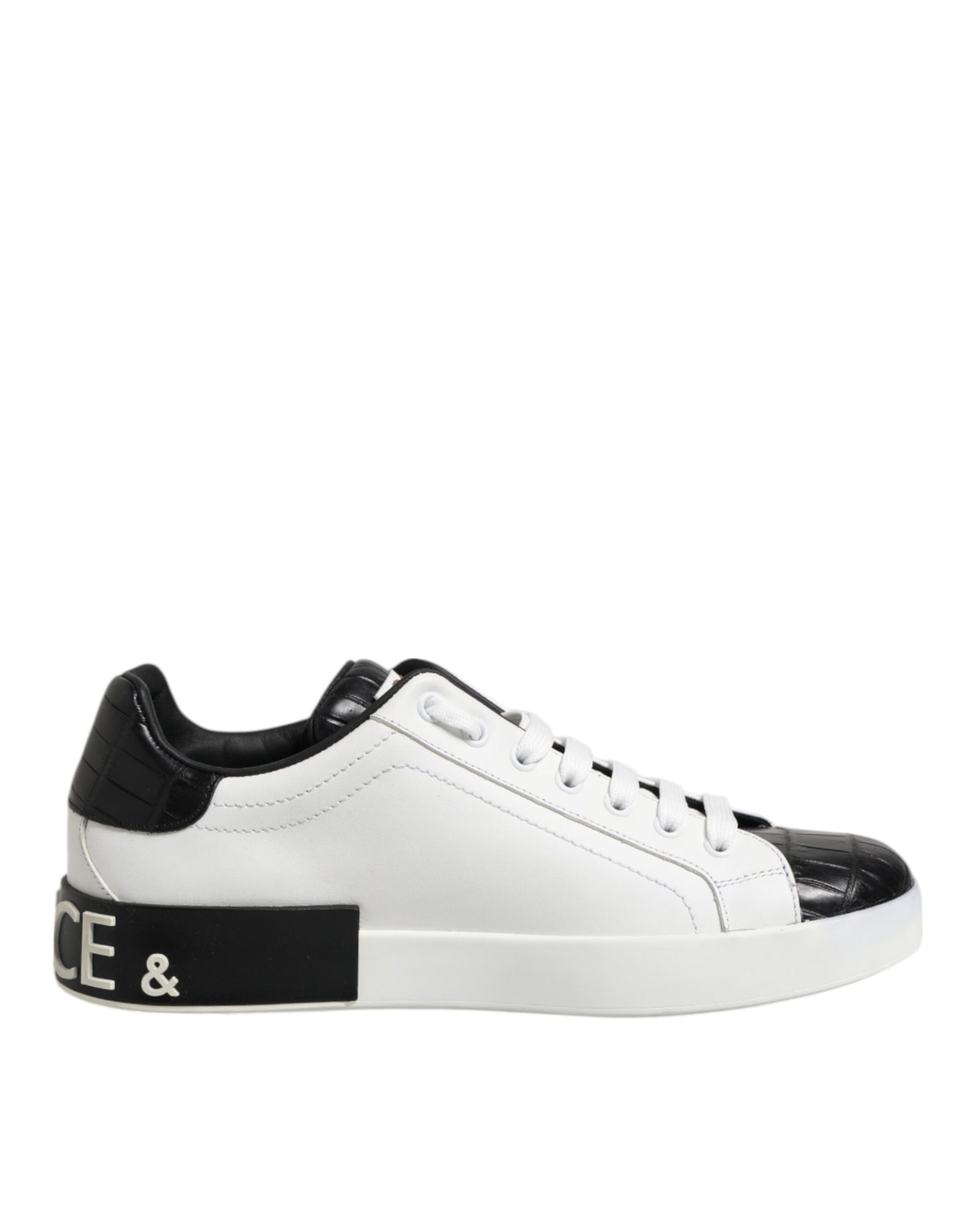 Dolce & Gabbana White Black Leather Portofino Sneaker Shoes