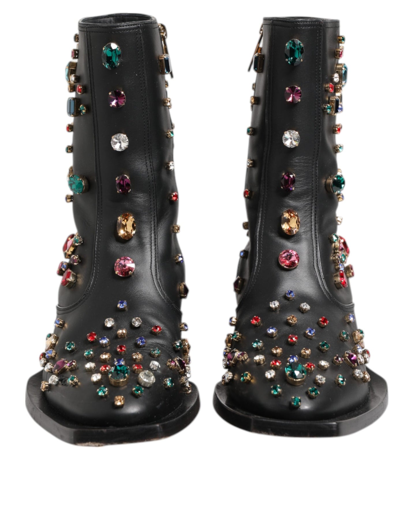 Dolce & Gabbana Black Crystal Cowboy Leather Men Boots Shoes