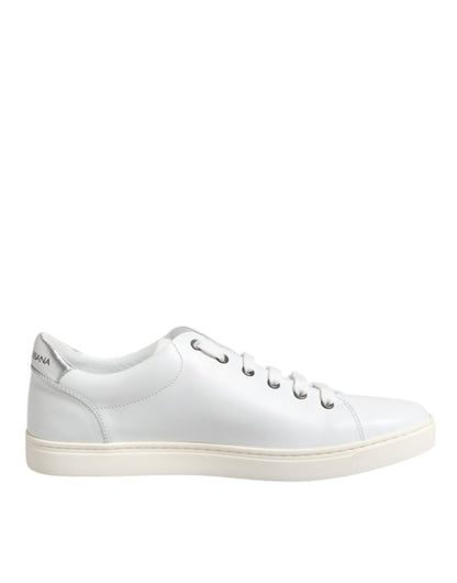 Dolce & Gabbana White Crown Bee Leather Low Top Sneakers Shoes