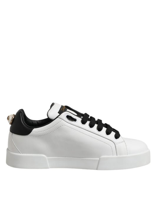 Dolce & Gabbana White Leather Portofino Lace Up Sneakers Shoes