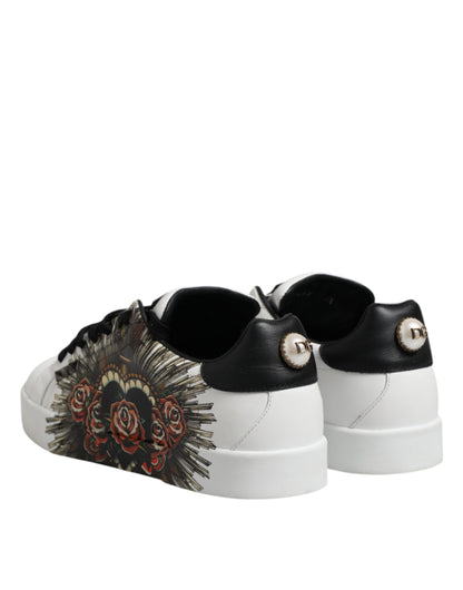 Dolce & Gabbana White Leather Portofino Lace Up Sneakers Shoes