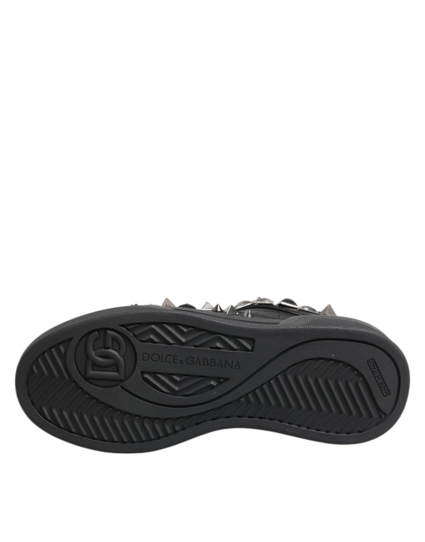 Dolce & Gabbana Black Leather Studded Low Top Sneakers Shoes