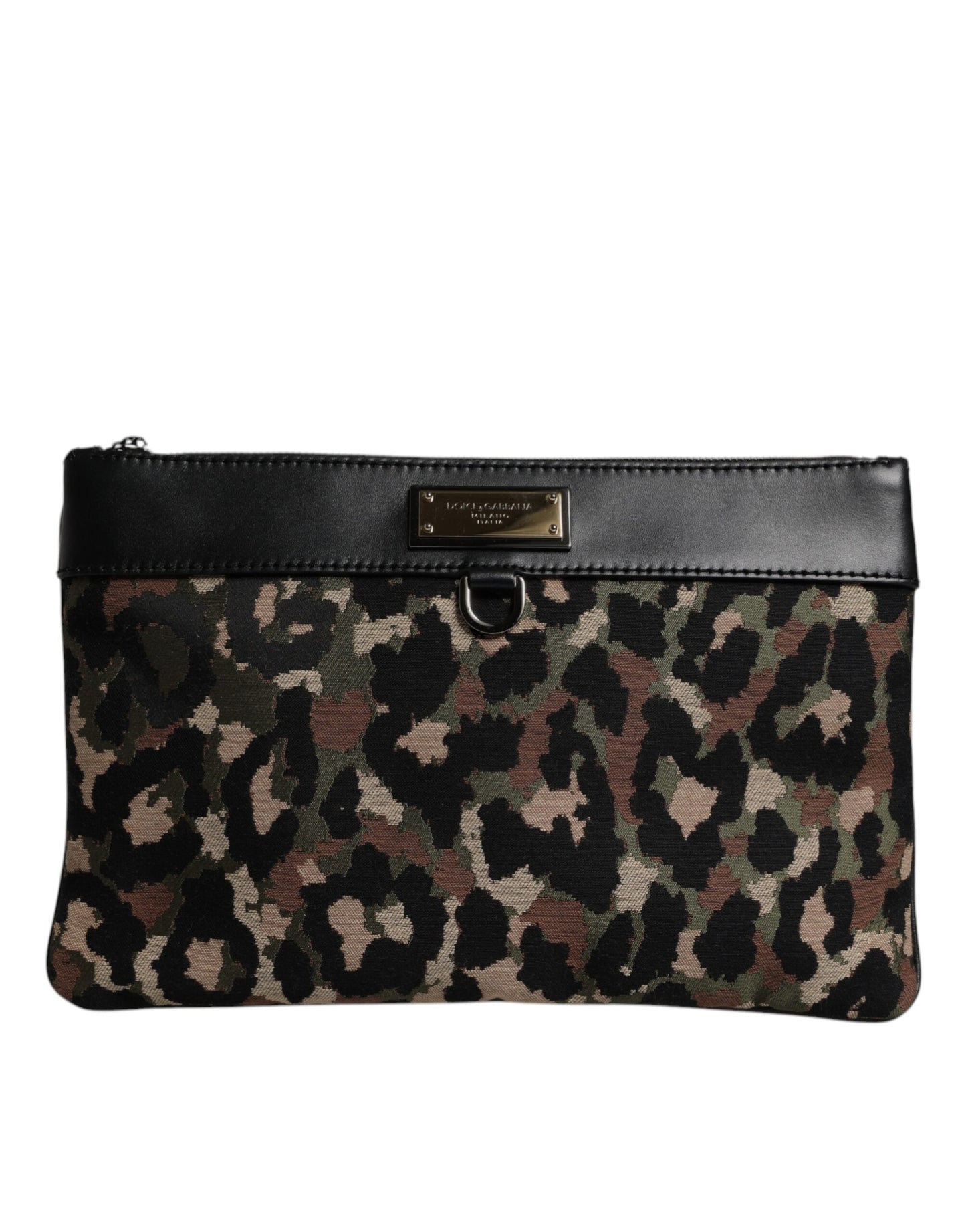 Dolce & Gabbana Multicolor Leopard Print Jacquard Logo Plaque Pouch Bag
