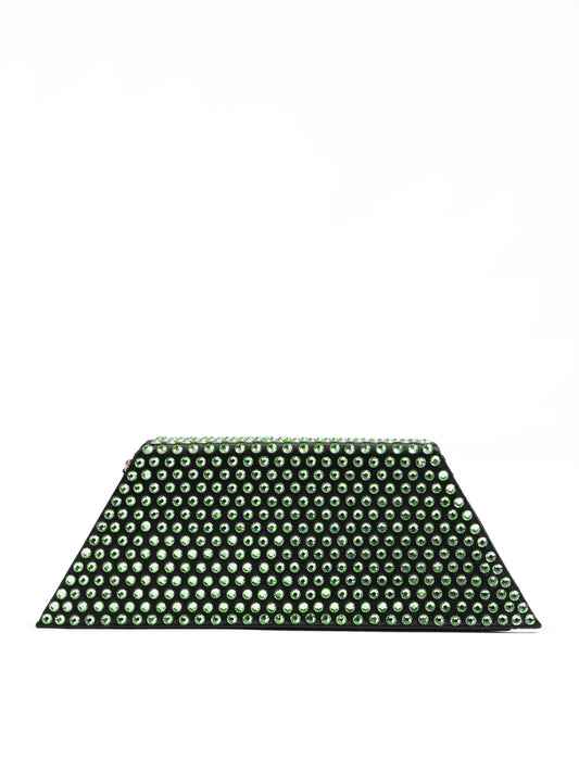 Amina Muaddi Mini Black Satin And Green Crystals Shoulder Bag