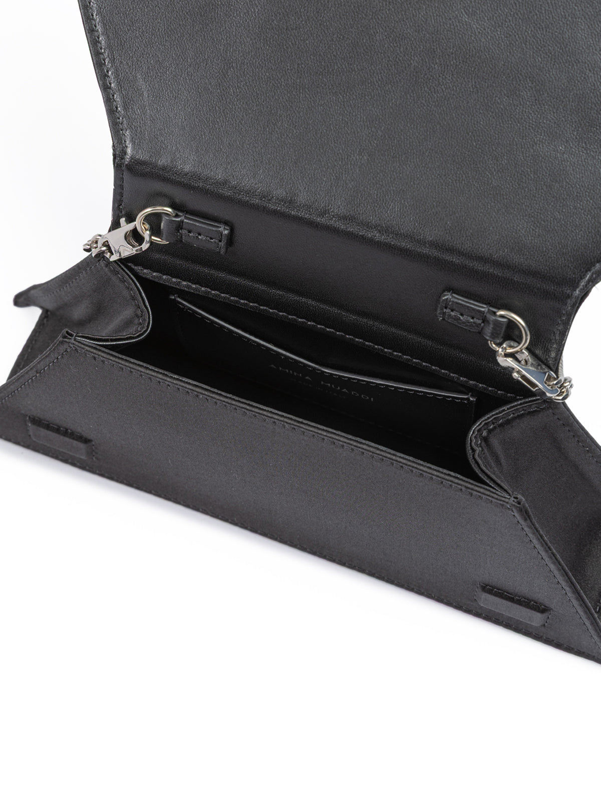 Amina Muaddi Mini Black Satin And Green Crystals Shoulder Bag