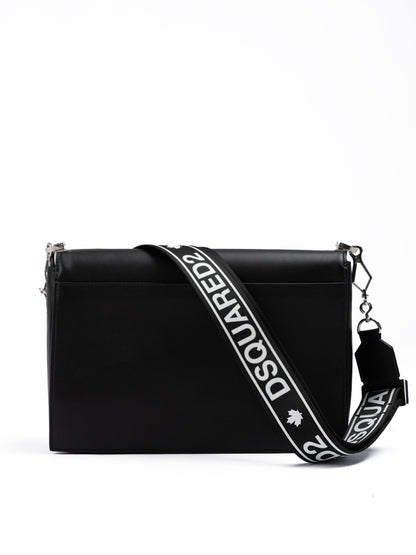 Dsquared² Black Leather Messenger Bag