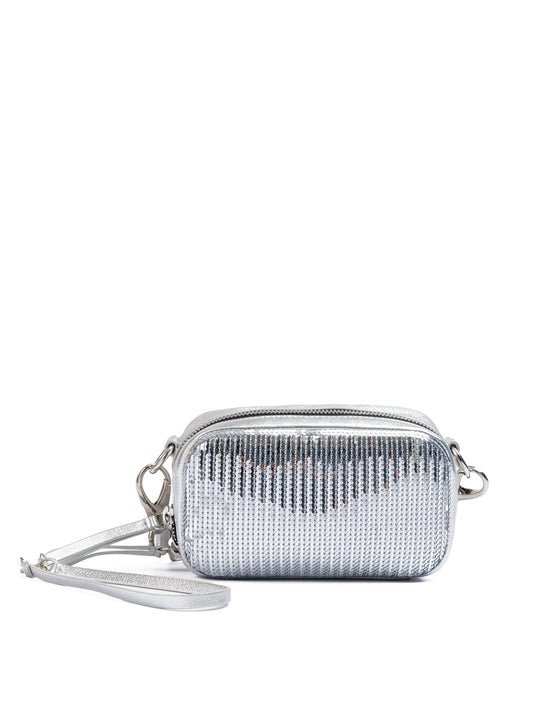 Dsquared² Silver Paillettes and Leather Clutch Bag