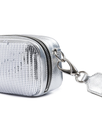 Dsquared² Silver Paillettes and Leather Clutch Bag