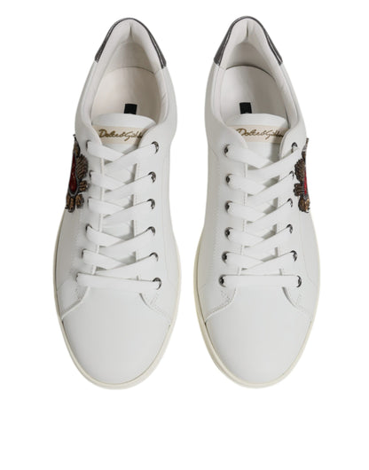 Dolce & Gabbana White Silver Sacred Heart Men Sneakers Shoes