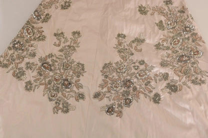 Dolce & Gabbana Beige Sequined Flower Flare Ball Gown Dress