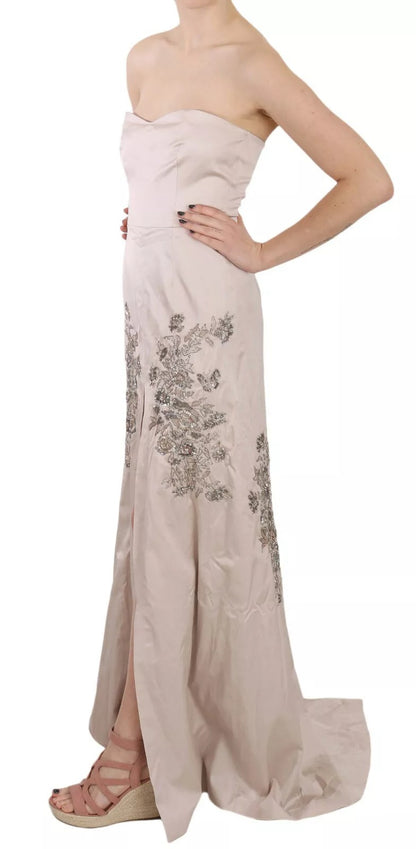 Dolce & Gabbana Beige Sequined Flower Flare Ball Gown Dress