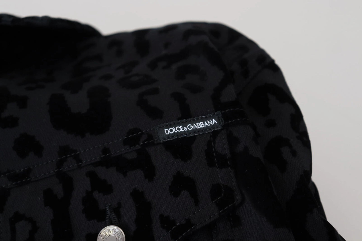 Dolce & Gabbana Cotton Black Leopard Long Sleeve Denim Jacket