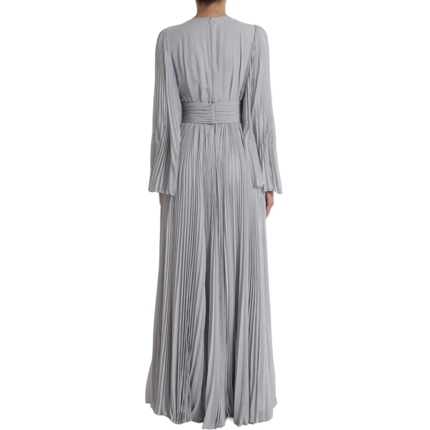 Dolce & Gabbana Light Grey Polyester Pleated Long Maxi Dress