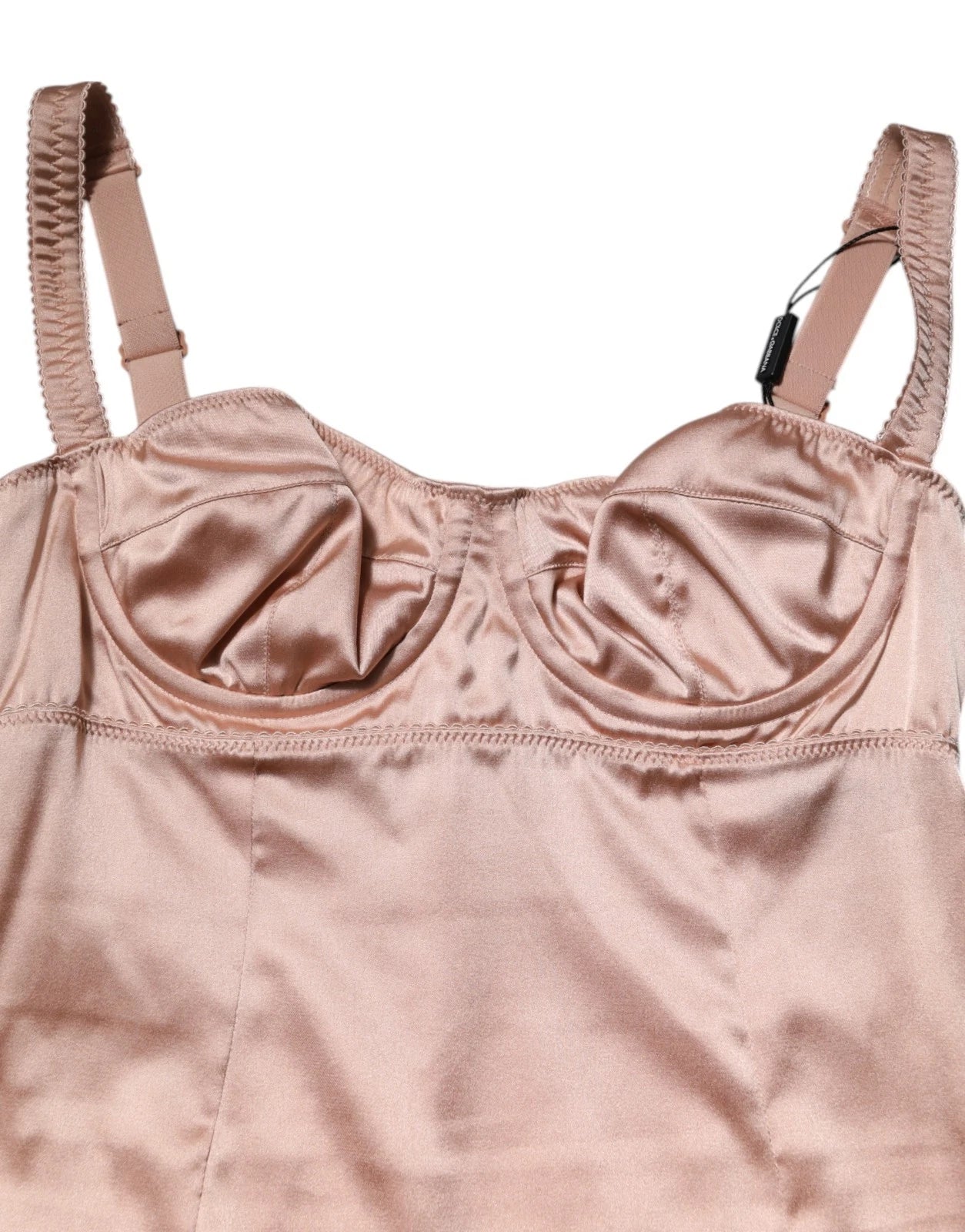 Dolce & Gabbana Blush Pink Silk Satin Bustier Midi Bodycon Dress