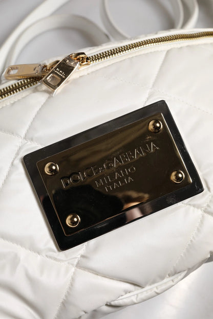 Dolce & Gabbana White Quilted Logo 90's Sicily Belt Waist Fanny Pack Bag