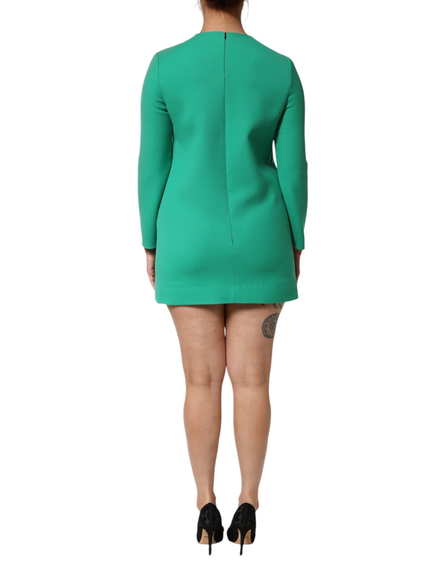 Dolce & Gabbana Green Viscose Acetate Mini Long Sleeve Dress