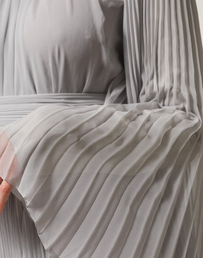 Dolce & Gabbana Grey Pleated Maxi Long Sleeve Silk Blend Gown Dress