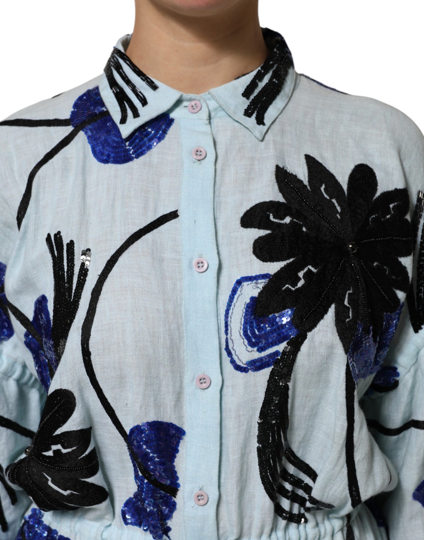 Christian Pellizzari Blue Sequin Embellished Shirt Maxi Dress