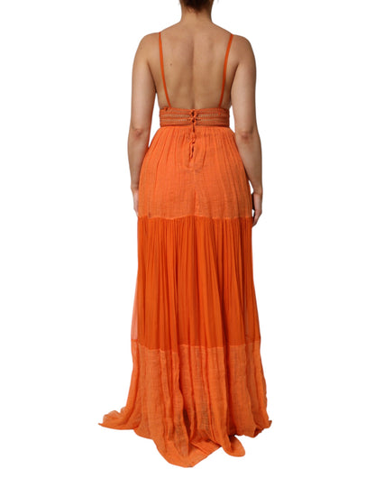 Alberta Ferretti Orange Lace Bustier Layered Maxi Dress