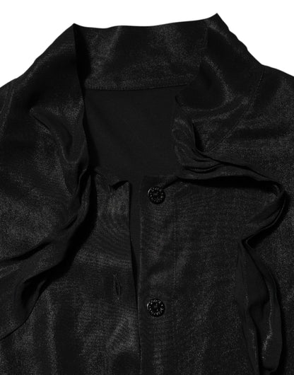 Dolce & Gabbana Black Viscose Long Sleeve Tie Neck Blouse Top