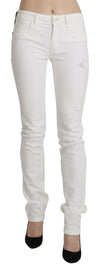 Just Cavalli White Cotton Slim Fit Mid Waist Skinny Trouser Jeans