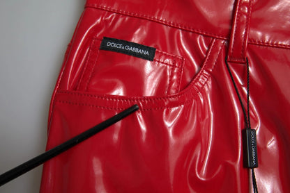 Dolce & Gabbana Red High Waist Skinny Trouser Shiny Pants