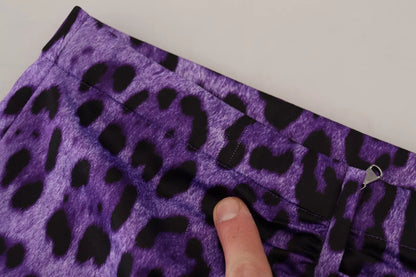Dolce & Gabbana Purple Leopard Print Pencil Cut Mini Skirt