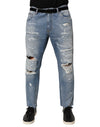 Dolce & Gabbana Blue Distressed Ripped Denim Trouser Jeans