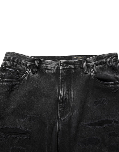 Dolce & Gabbana Black Washed Ripped Loose Cotton Denim Jeans