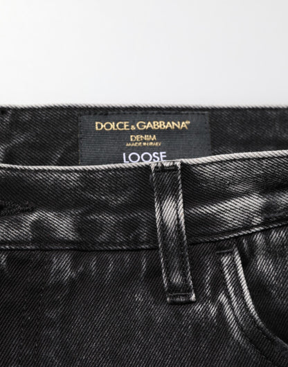 Dolce & Gabbana Black Washed Ripped Loose Cotton Denim Jeans