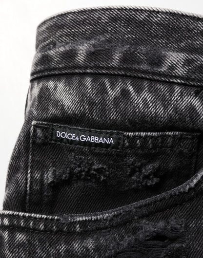 Dolce & Gabbana Black Washed Ripped Loose Cotton Denim Jeans