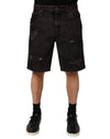Dolce & Gabbana Black Cotton Tattered Denim Men Bermuda Short