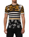 Dolce & Gabbana Multicolor Leopard Palm Leaf Men Crew Neck T-shirt