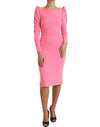 Dolce & Gabbana Pink Polyester Long Sleeves Sheath Midi Dress