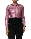 Dolce & Gabbana Pink Cotton Stretch Collared Cropped Jacket