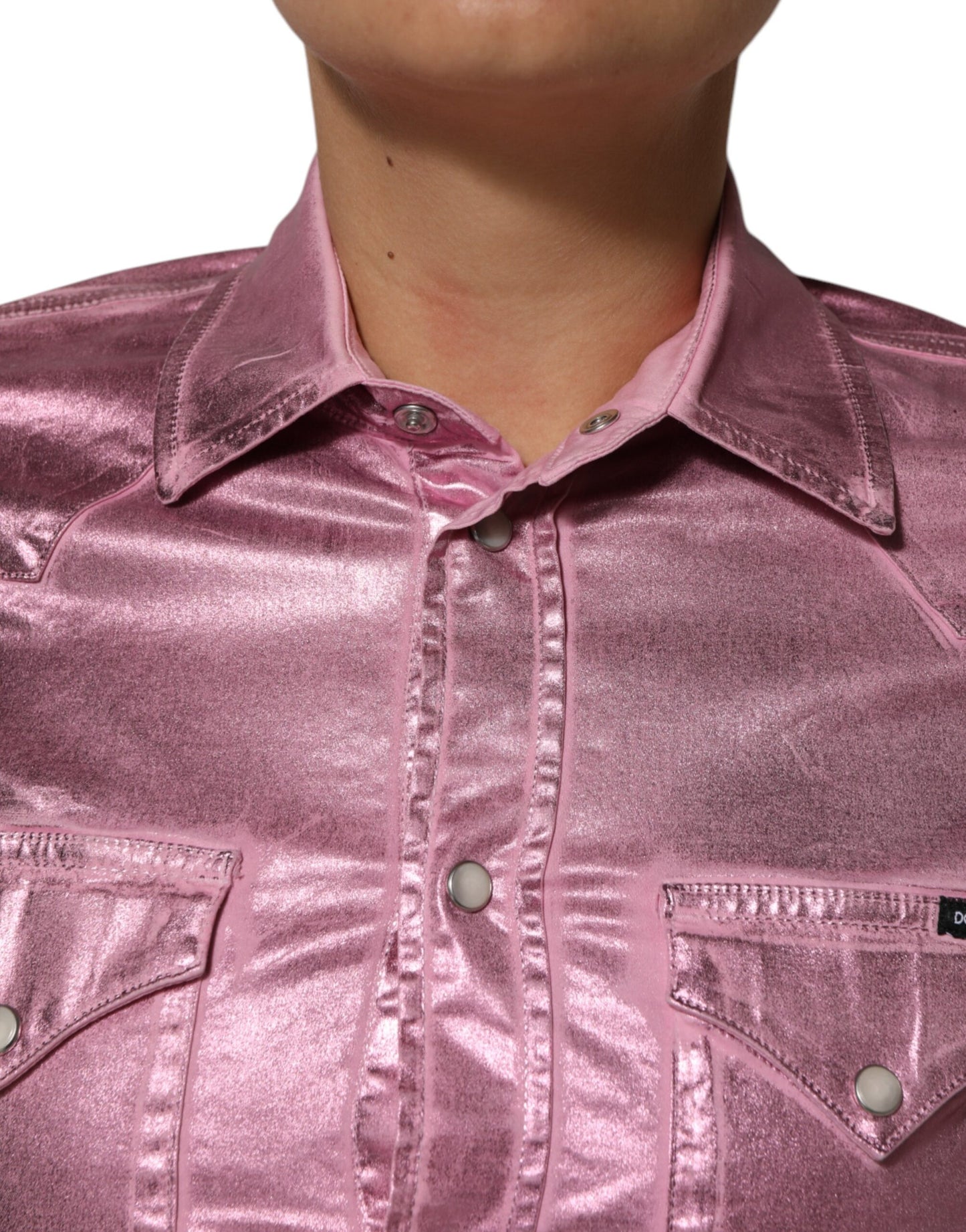 Dolce & Gabbana Pink Cotton Stretch Collared Cropped Jacket
