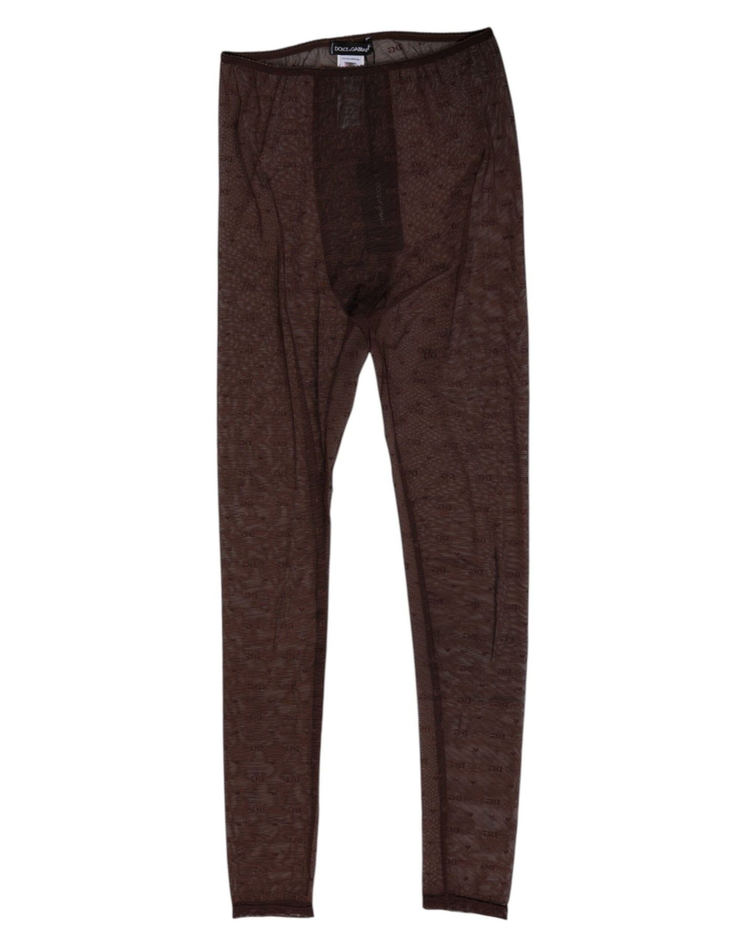 Dolce & Gabbana Brown Nylon Logo Lace Leggings Pants Underwear